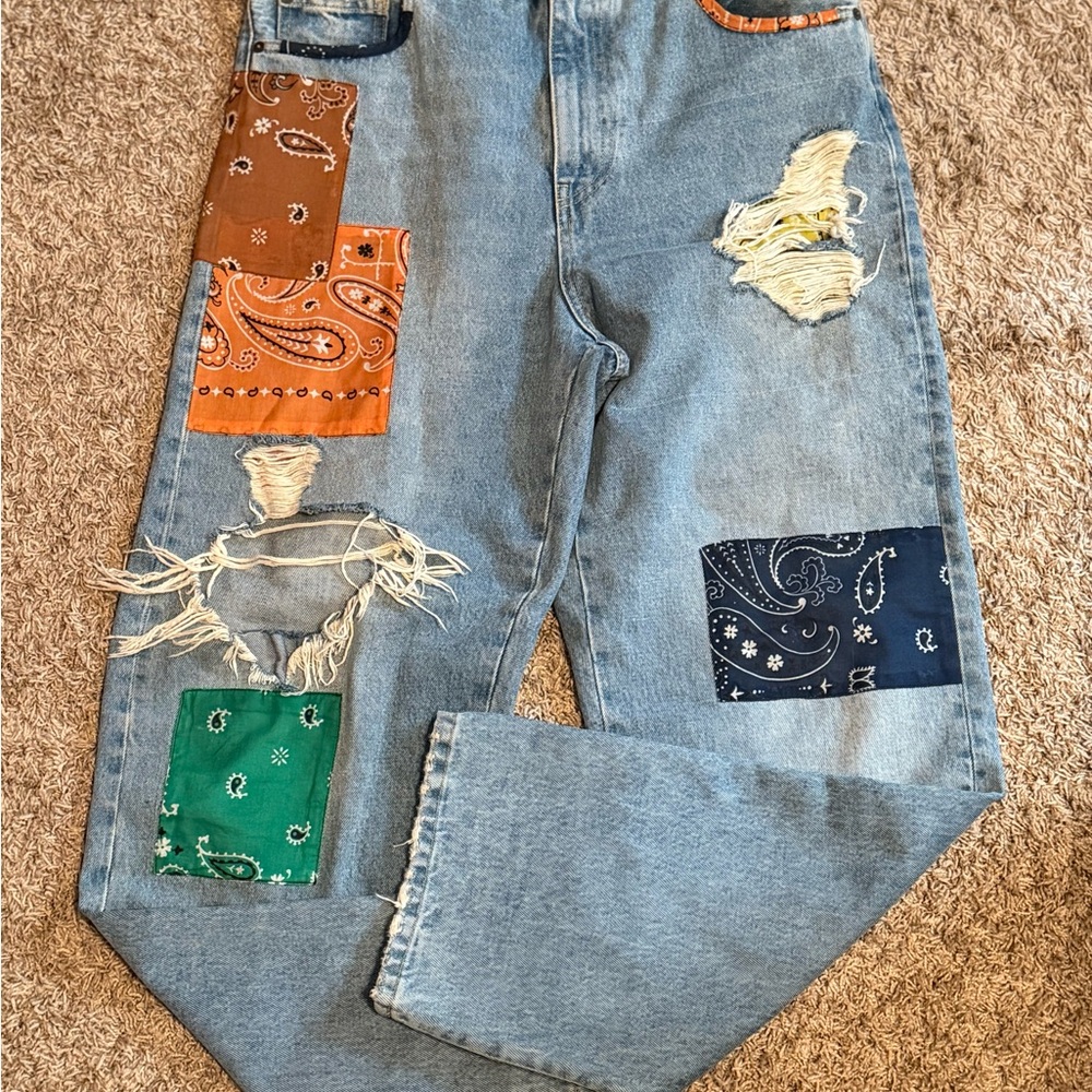 ALANUI Patchwork Denim Jeans with Bandana Accents